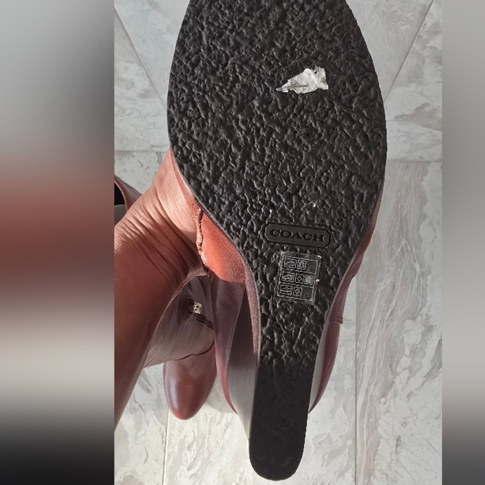 Coach Leather Chestnut Brown Tall Wedge Boots, size 9 US/39.5 EU - Picture 6 of 12